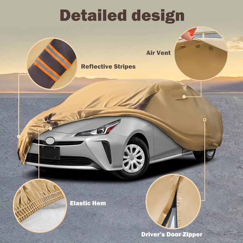 FSGRICH Prius Car Cover Waterproof All Weather Compatible with Toyota Prius 2004-2024, Outdoor Heavy Duty Anti-UV Car Covers Rain Sun Snow Protection with Zipper and Windproof Buckle - Image 2